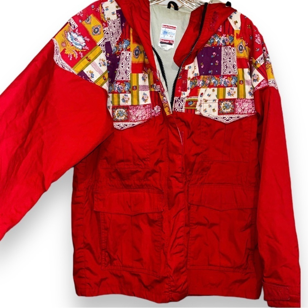 Vintage 70s 80s Frostline Kit Red Floral Patchwork Retro Boho Jacket XS